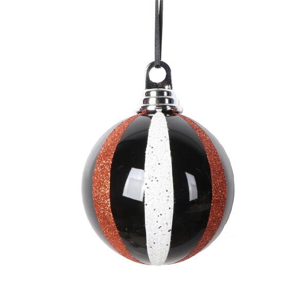 Vickerman 4 in. White Orange Round Ornament, Black - 4 per Bag - MT229910