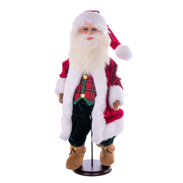 Vickerman 24 in. Red Plaid Velvet Santa Doll Figurines with Stand - KV210724