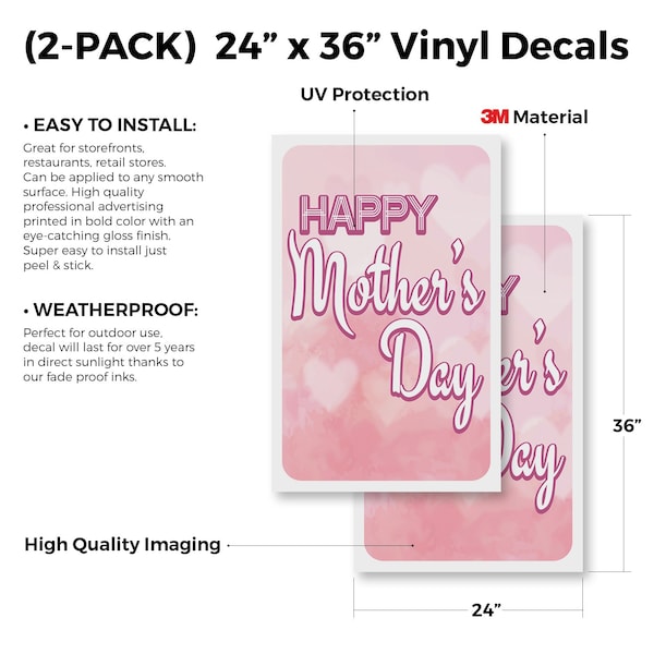 Signmission Mother's Day, Vinyl Decals Only 24 Inch x 36 Inch, Vinyl Decal, 2PK - DSB-2436-2PACK-30403