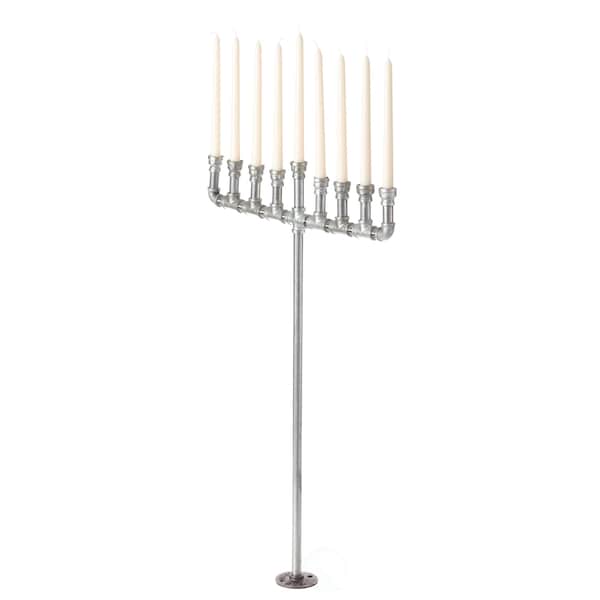 Vintiquewise Industrial Galvanized Antique Silver Metal Pipe Hanukkah Menorah - QI004137