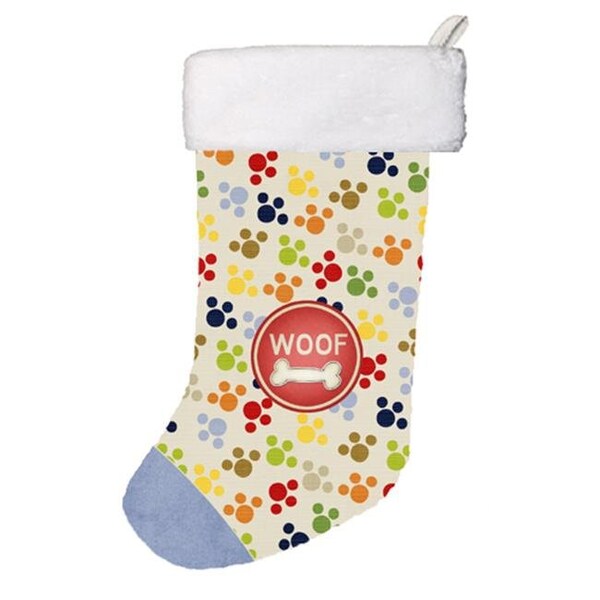 Carolines Treasures Carolines Treasures SB3156-CS 11 x 8 In. Woof Pawprints Dog Christmas Stocking - SB3156-CS