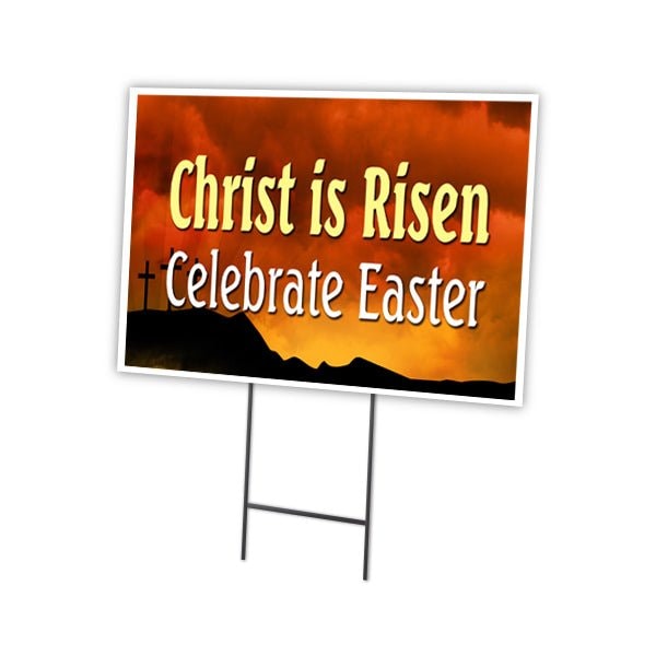 Signmission Christ Risen Celebrate Yard Sign & Stake outdoor plastic coroplast window - C-1824-DS-CHRIST RISEN CELEBRATE