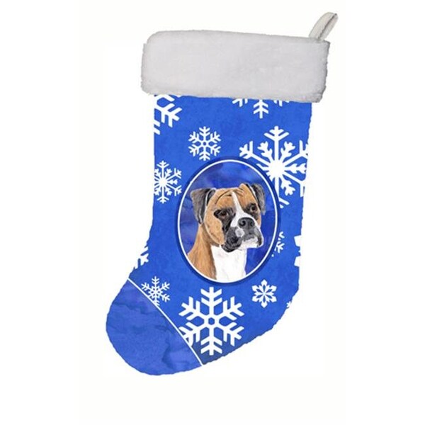 Carolines Treasures Carolines Treasures SC9390-CS 11 x 18 in. Boxer Winter Snowflakes Christmas Stocking - SC9390-CS