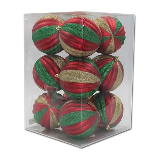 Queens Of Christmas Ball Ornaments Red Gold & Green, 12PK - ORNPK-STRPB-TRADG-12