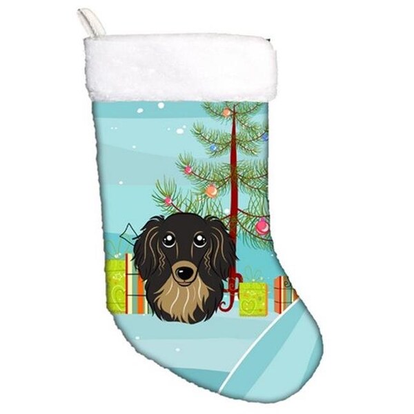 Carolines Treasures Carolines Treasures BB1585CS Christmas Tree & Longhair Black & Tan Dachshund Christmas Stocking - BB1585CS