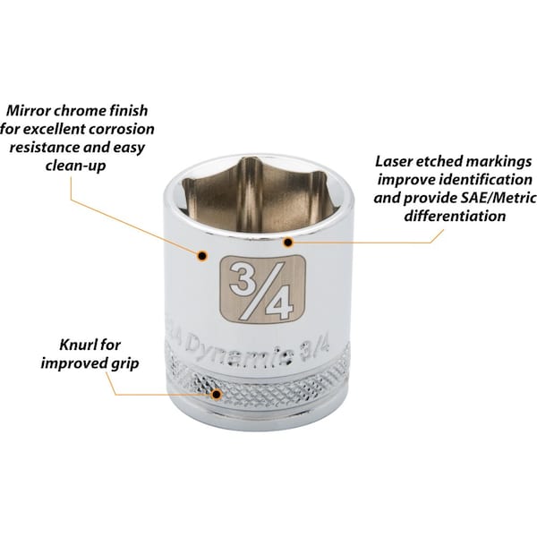 Dynamic Tools 3/8" Drive 6 Point SAE, 9/16" Standard Length, Chrome Socket - D008318