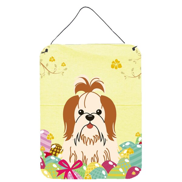 Carolines Treasures Easter Eggs Shih Tzu Red White Wall or Door Hanging Prints - BB6087DS1216