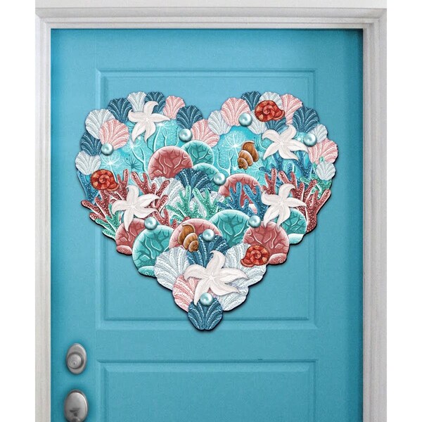 Gloriousgifts 8198737 Costal Hart Door Wooden Ornament Set of 2 - GL1786006