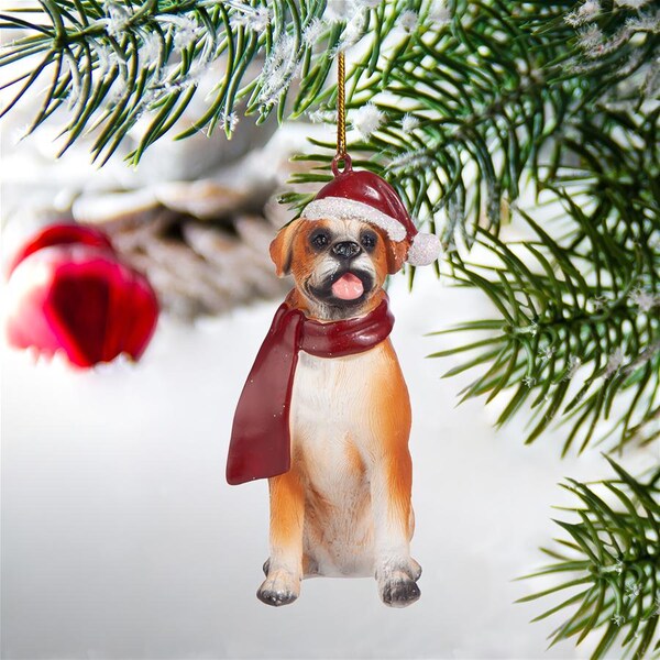 Design Toscano Boxer Holiday Dog Ornament Sculpture - JH576303