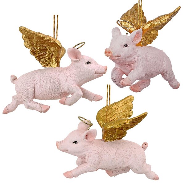Design Toscano Hog Heaven: Flying Pig Angel Holiday Ornament, PK 3 - JH9170739