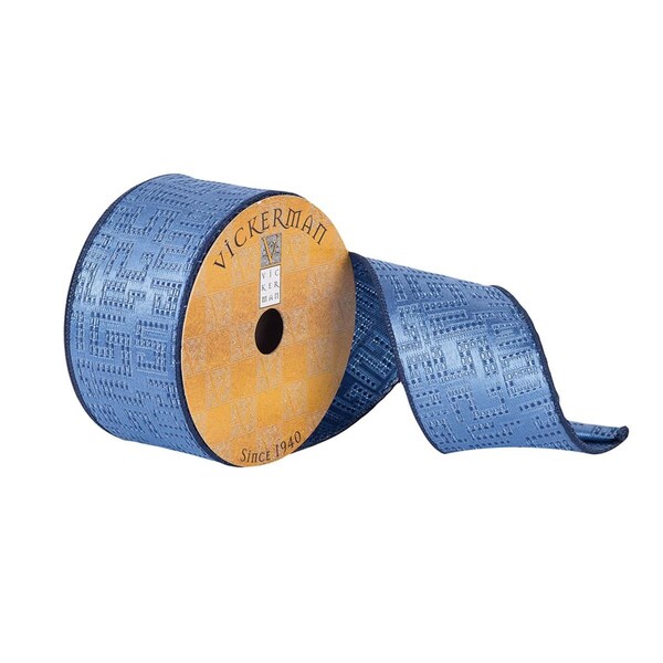 Vickerman 2.5 in. x 10 Yards Blue Woven Greek Fret Ribbon, 72PK - Q180884
