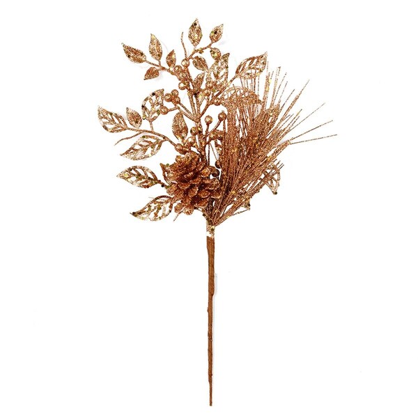 Vickerman 10 in. Honey Gold Pinecone Glitter Leaf Pick  12 per Bag, 40PK - L185837