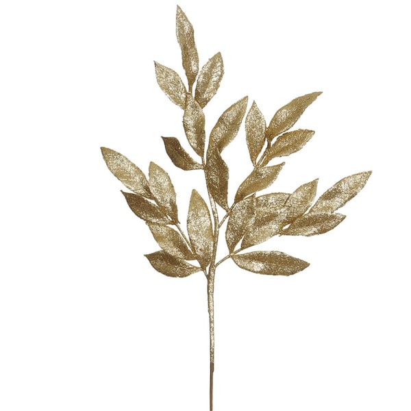 Vickerman 22 in. Gold Glitter BayLeaf Artificial Christmas Spray, 12 per Bag, 12PK - L152908