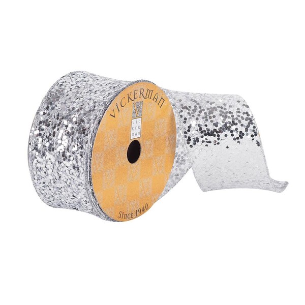 Vickerman 2.5 in. x 10 Yards Silver Sequin Woven Dupioni Ribbon, 72PK - Q180839