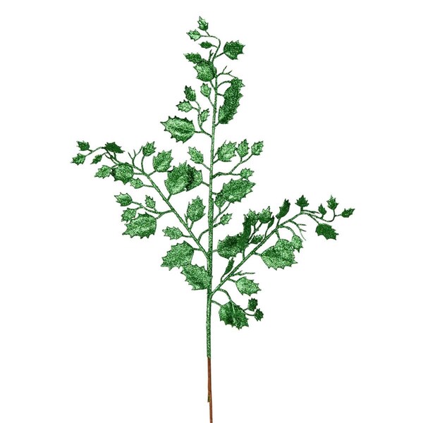 Vickerman 27 in. Green Glitter Holly Leaf Spray, 12PK - L191004