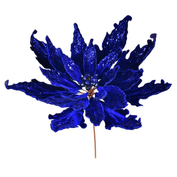 Vickerman 16 x 22 in. MidntBlue Velvet Poinsettia Pick - LF202231
