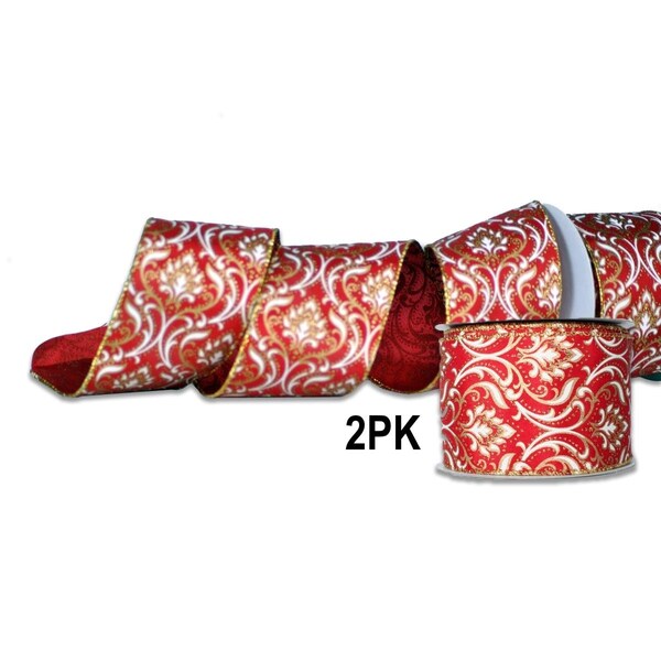 Queens Of Christmas 2.5 in. Wide 10 yards Ribbons, Red, 2PK - RBN-19064-RE-2PK