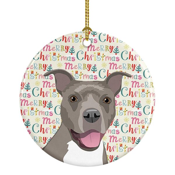 Carolines Treasures 2.8 x 2.8 in. Unisex Pit Bull Blue No.1 Christmas Ceramic Ornament - WDK2207CO1