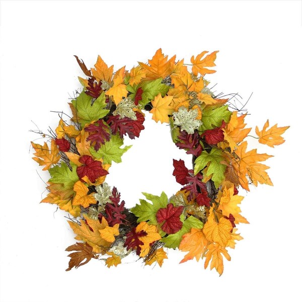 Go-Go 22 in. Autumn Harvest Maple Leaf Artificial Thanksgiving Floral Wreath - Unlit - GO23556