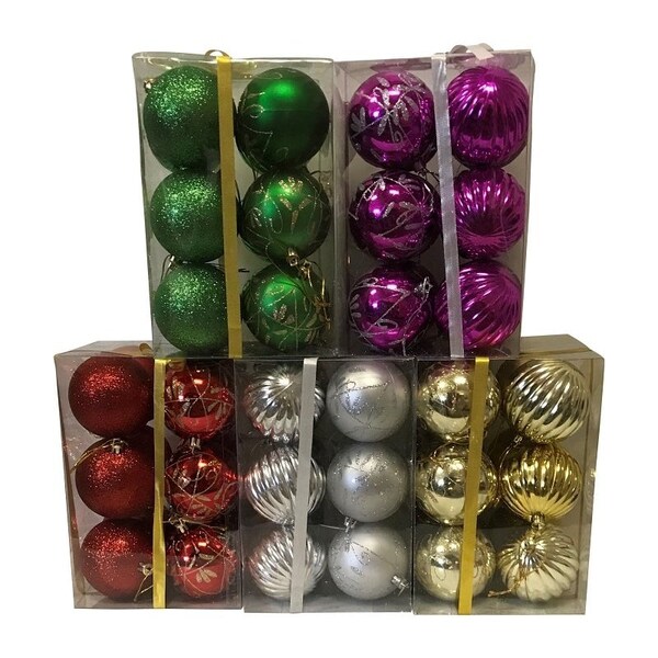 Santas Forest Decorated Ball Ornament, 80 mm H, PVC, BlueGoldGreenPurpleRedSilver - 99917