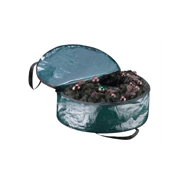 Hastings Home Wreath Storage 24-inch Round Bag with Handles and Zipper Tote for Holiday Artificial Garlands, Green - 781759HZN