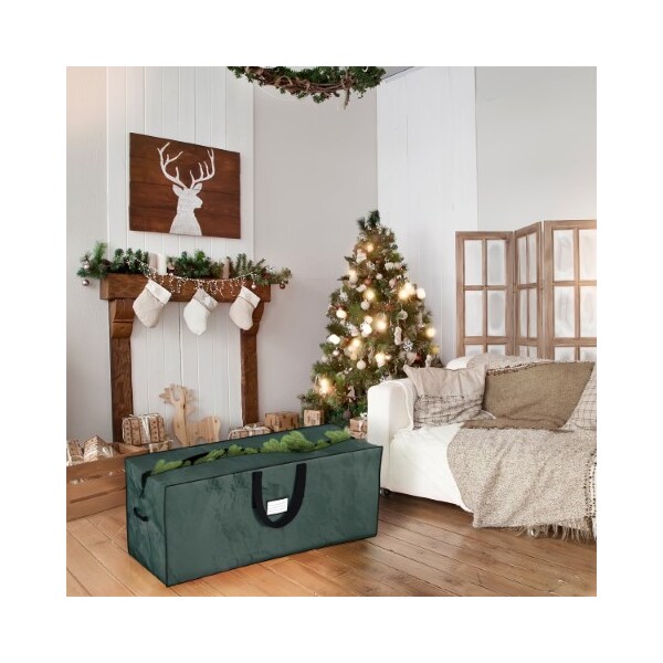 Hastings Home Christmas Tree Storage Bag Fits 7.5 Ft Artificial Tree Protect Holiday Decorations (Green) - 958134EQC