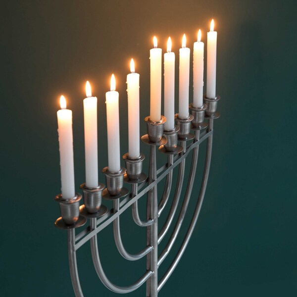 Vintiquewise Modern Solid Metal Judaica Hanukkah Menorah 9 Branched Candelabra, Aluminum Finish Large - QI004119.AL.L