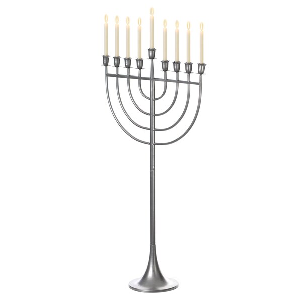 Vintiquewise Modern Solid Metal Judaica Hanukkah Menorah 9 Branched Candelabra, Aluminum Finish Large - QI004119.AL.L