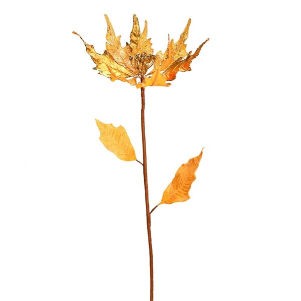 Vickerman 32 in. Gold Glitter Poinsetta Spray, 2PK - RX193508