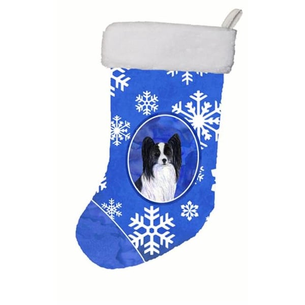 Carolines Treasures Carolines Treasures SS4643-CS 11 W x 8 H in. Papillon Winter Snowflakes Christmas Stocking - SS4643-CS