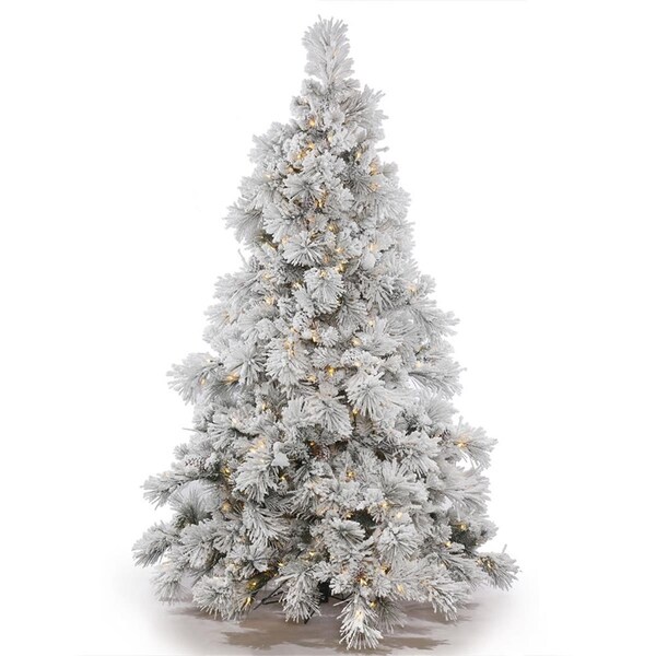 Vickerman 12 ft. x 94 in. Flocked White on Green Alberta Christmas Tree with Cone 1800 Warm White LED Light - A155291LED