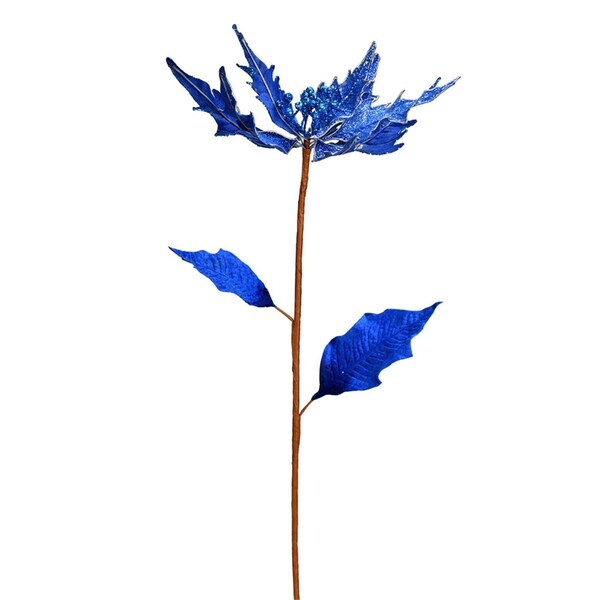 Vickerman 32 in. Blue Glitter Poinsetta Spray, 2PK - RX193502