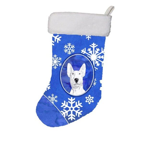 Carolines Treasures Carolines Treasures SC9604-CS 11 x 8 In. Bull Terrier Winter Snowflakes Christmas Stocking - SC9604-CS
