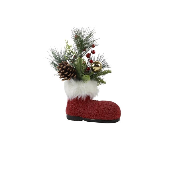Flora Bunda Xmas Mix in 8.5' x 12H Beaded Santa Boot - CH2081E-RD
