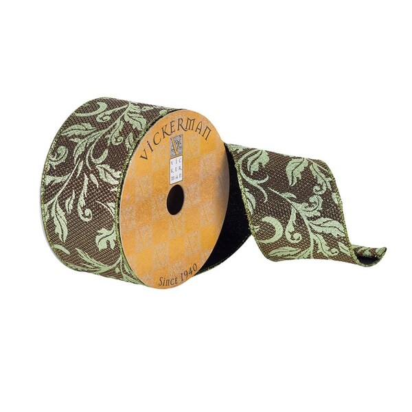 Vickerman 2.5 in. x 10 Yards Green Divet Filigree Pattern Ribbon, 72PK - Q180746