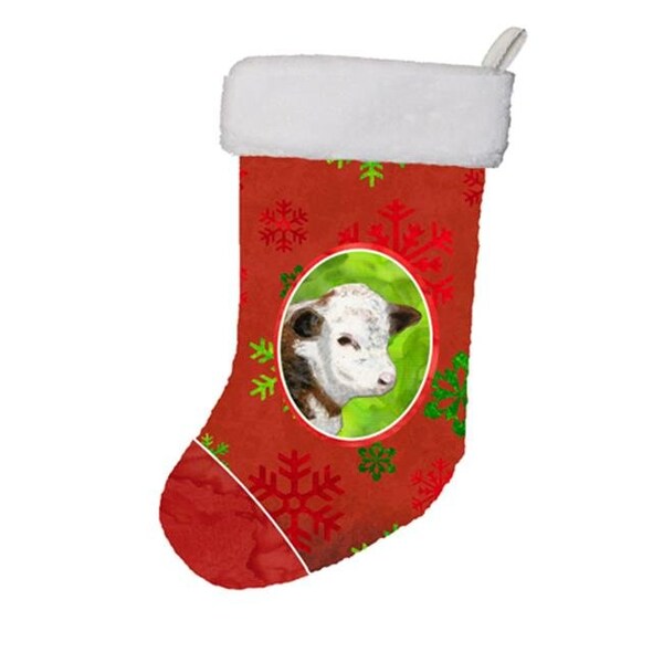 Carolines Treasures Carolines Treasures SB3122-CS 11 x 8 In. Baby Calf Red Snowflakes Holiday Christmas Stocking - SB3122-CS