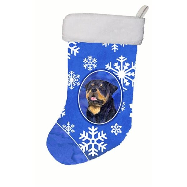 Carolines Treasures Carolines Treasures SS4662-CS 11 W x 8 H in. Rottweiler Winter Snowflakes Christmas Stocking - SS4662-CS