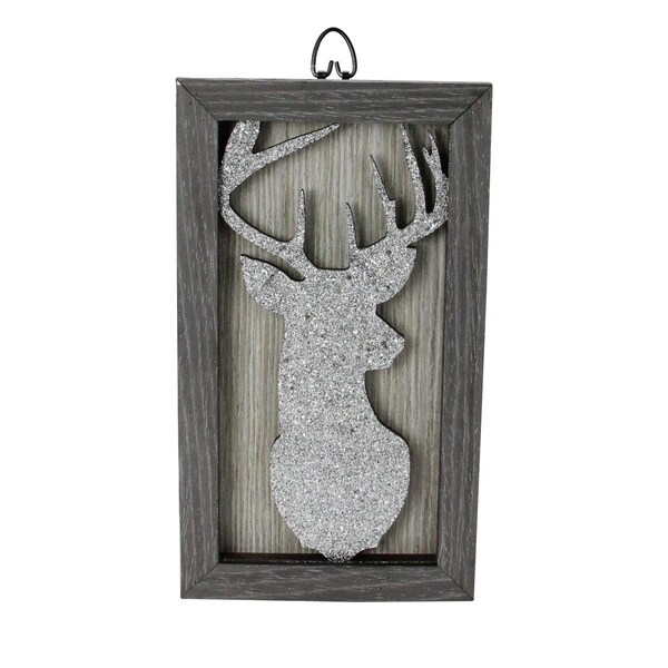 Go-Go 10.25 in. Silver Glittered Buck Silhouette Box Framed Christmas Wall Hanging - GO1777043