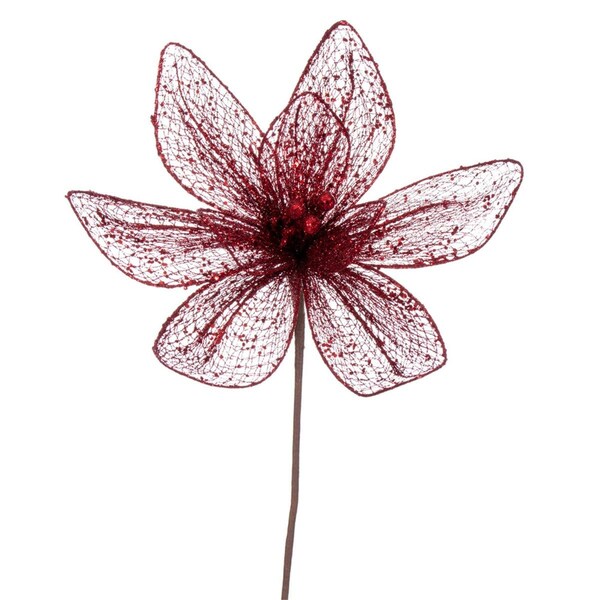Vickerman 24 in. Mesh Glitter Sequin Poinsettia Spray, Burgundy, 2PK - RG221965
