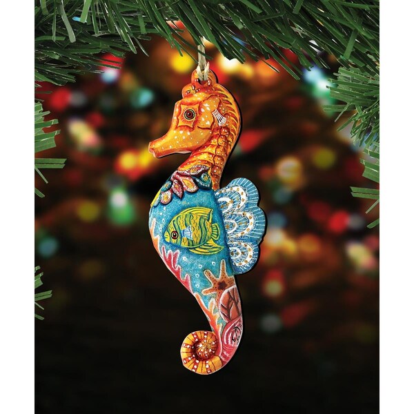 Gloriousgifts 8126111 Seahorse Wooden Christmas Ornament Set of 2 - GL2128636