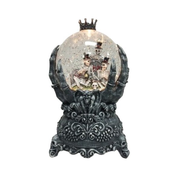 Santas Forest Halloween Water Globe with Skeleton Hand, 5 in H, Plastic, Black, Internal Light, Indoor - 21947