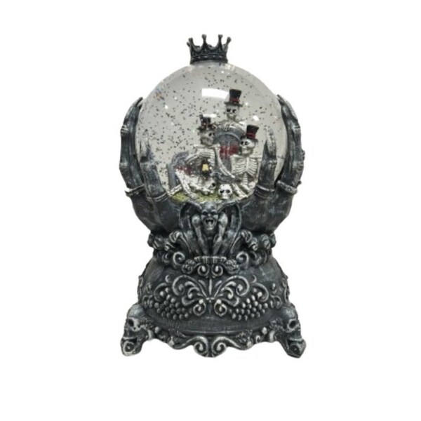 Santas Forest Halloween Water Globe with Skeleton Hand, 5 in H, Plastic, Black, Internal Light, Indoor - 21947