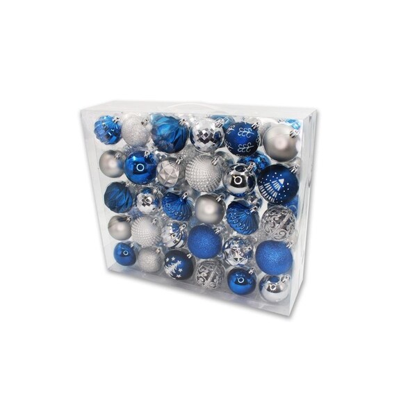 Queens Of Christmas Ball & Onion Ornaments Blue & Silver, 60PK - ORNPK-BO-BLS-60