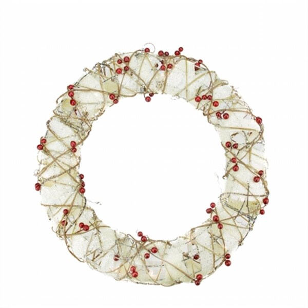 Northlight Seasonal Pre-Lit Burlap and Berry Rattan Artificial Christmas Wreath - Clear Lights - 31748455