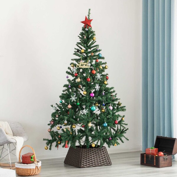 Gardenised Foldable Christmas Tree Skirt Collar Basket, Ring Base Stand Cover, Rattan Plastic, Brown - QI004155.BR
