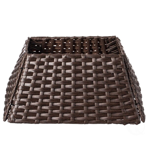 Gardenised Foldable Christmas Tree Skirt Collar Basket, Ring Base Stand Cover, Rattan Plastic, Brown - QI004155.BR