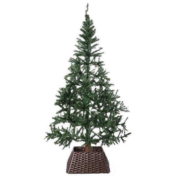 Gardenised Foldable Christmas Tree Skirt Collar Basket, Ring Base Stand Cover, Rattan Plastic, Brown - QI004155.BR