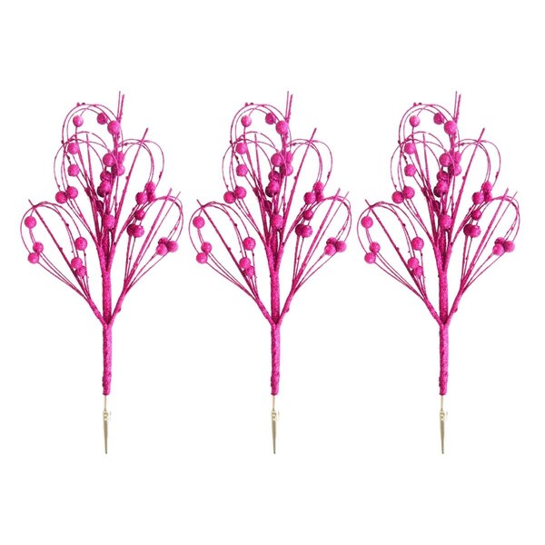 Queens Of Christmas 12 in. Glittered Peacock Feather Pick for Christmas Decoration, Pink, 3PK - PCKA12-PFT-PI-3PK