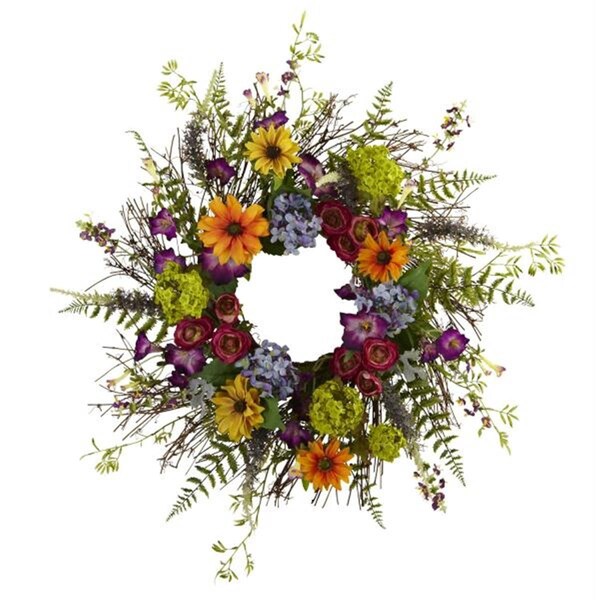 Nearly Natural 24 and rdquo; Spring Garden Wreath with Twig Base - 4821