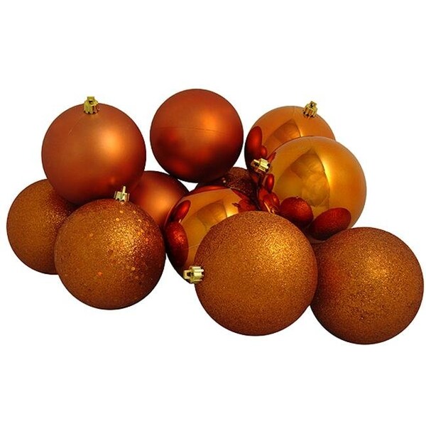Northlight Seasonal Northlight Seasonal 31754402 Shatterproof Burnt Orange 4-Finish Christmas Ball Ornaments - 31754402